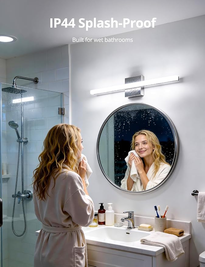 24 Inch Vanity Lights Above Mirror Modern Gentle Lighting Bar for Bathroom, LED Lámparas para Baño sobre Espejo Modernas Chrome Long Restroom Lamp Fixtures for Makeup Daylight 6000K