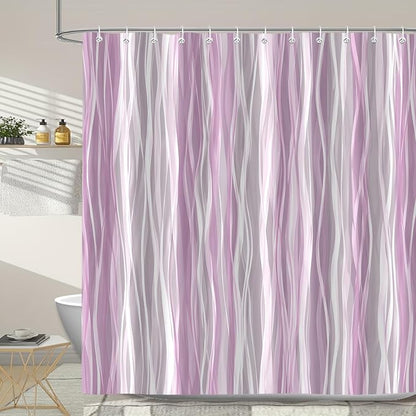 Moonslim Pink Grey Ombre Shower Curtain, Modern Wavy Abstract Striped Line Bathroom Curtain, Waterproof Fabric Bath Decor, 72 x 72 Inch