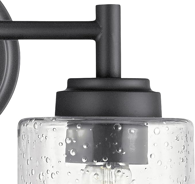 Kichler Winslow 2-Light Farmhouse Vanity Light, Black | Clear seeded glass vanity light with industrial styling (12.75" x 9.25" x 6.5"), 45885BK