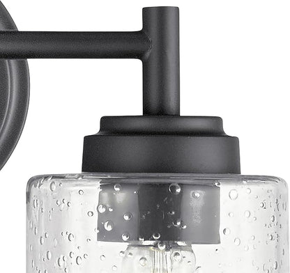 Kichler Winslow 2-Light Farmhouse Vanity Light, Black | Clear seeded glass vanity light with industrial styling (12.75" x 9.25" x 6.5"), 45885BK
