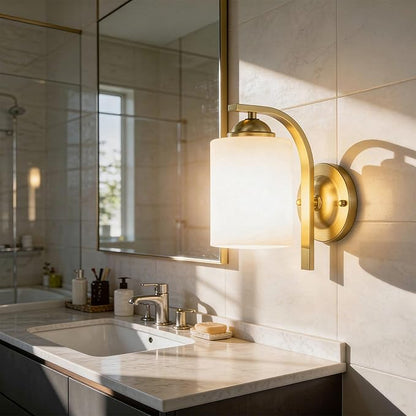 2-Pack Wall Sconces for Bedroom and Bathroom, Gold Farmhouse Wall Light Fixtures with Glass Shade, Modern Vanity Wall Lamps for Living Room, Hallway, Kitchen