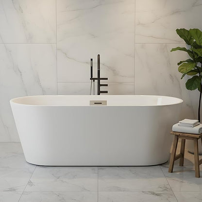 Freestanding Bathtub 67 inch Extra Large Freestanding Bathtub – Modern Oval Freestanding Tub with Chrome Drain & Overflow for Home Spa or Bathroom Relaxation