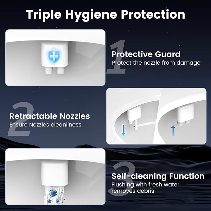 FEELSO Bidet Attachment for Toilet with Filter, Hot & Cold Toilet Bidet | Ultra-Slim & Non-Electric Bidet Sprayer, Self-Cleaning Dual Nozzle (Frontal/Rear Wash), Adjustable Water Pressure