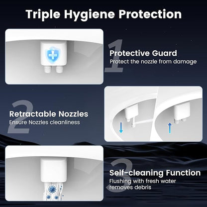 FEELSO Bidet Attachment for Toilet with Filter, Hot & Cold Toilet Bidet | Ultra-Slim & Non-Electric Bidet Sprayer, Self-Cleaning Dual Nozzle (Frontal/Rear Wash), Adjustable Water Pressure