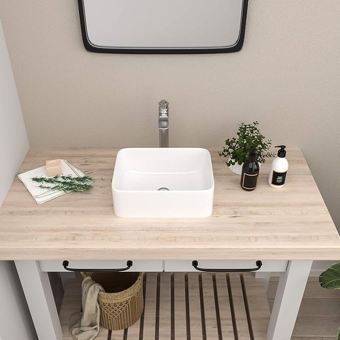 Mocoloo Rectangle Vessel Sink 19"x15" Ceramic Bathroom Sinks White Porcelain Lavatory Small Vanity Sink Basin without Overflow Drain Above Countertop Installation