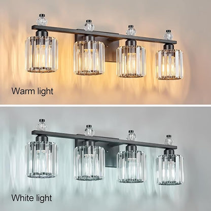 Bathroom Vanity Lights 4-Light Sand Black Modern Crystal Vanity Light Fixtures Over Mirror Crystal Bathroom Vanity Lighting Fixtures