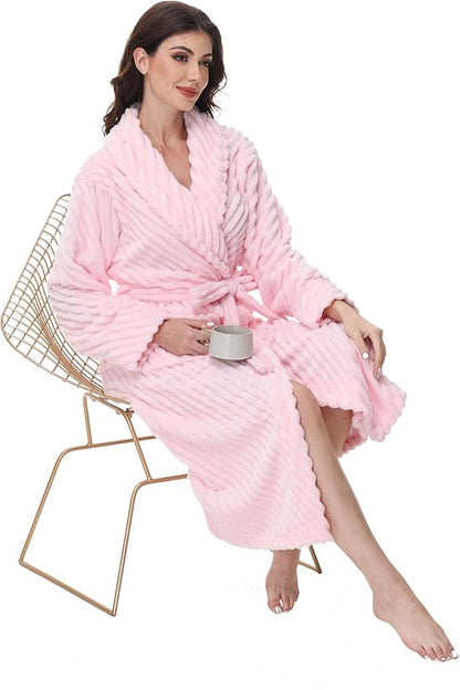 Yurhap Premium Robes for Women - Super Soft Cozy Fleece Womens Robe Plush Long Bathrobe