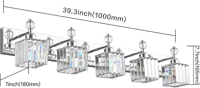 PRESDE 5-Light Crystal Bathroom Vanity Light, Chrom ModernBathroom Lights Fixtures Over Mirror Wall Lamp for Bathroom Bedroom Hallway
