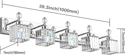 PRESDE 5-Light Crystal Bathroom Vanity Light, Chrom ModernBathroom Lights Fixtures Over Mirror Wall Lamp for Bathroom Bedroom Hallway