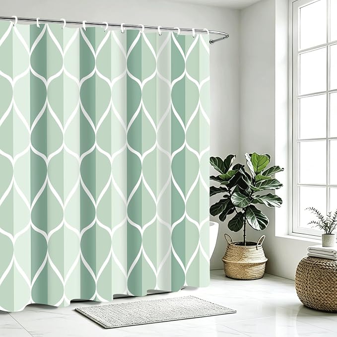 Gelbchu Geometric Shower Curtain for Bathroom, Dark Green, 72x72 Inch | with Hooks, Premium Polyester, Quick Dry, Water Repellent, Machine Washable, Rustproof Grommets, Modern Minimalist