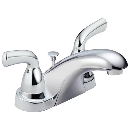 Delta Faucet Foundations Centerset Bathroom Faucet, Chrome 2-Handle Bathroom Faucet, Delta Bathroom Sink Faucet, Metal Push-Pop Drain Assembly, Chrome B2510LF
