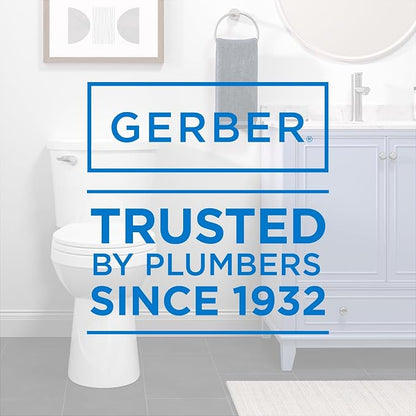 Gerber Maxwell Crest Round Two-Piece Toilet, Soft-Close Seat, White | Efficient flush clears the bowl with ease | Tool-free install kit with wax ring included | Glazed trapway prevents clogs