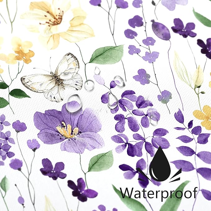 Long Shower Curtain 72 x 78 Inch, Tall Purple Yellow Floral Shower Curtains for Bathroom, Watercolor Flower Butterfly Fabric Shower Curtain Set with Hooks