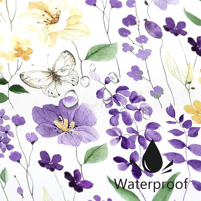 Small Stall Shower Curtain 36 x 72 Inch, Half Narrow Purple Yellow Floral Shower Curtains for Bathroom, Watercolor Flower Butterfly Fabric Shower Curtain Set with Hooks