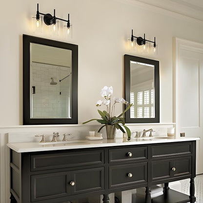 classy leaves 3 Light Bathroom Light Fixtures, Matte Black Bathroom Vanity Light, Modern Farmhouse Bathroom Lights Over Mirror, Black Bathroom Wall Lights with Glass Shades for Bedroom, Living Room