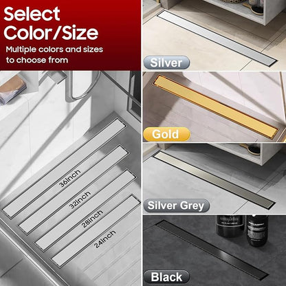 DLONE® Linear Shower Drain - 32 Inch Brushed Nickel, with Tile Insert Panel | AISI 304 Stainless Steel Linear Drain, Rectangle Shower Floor Drain, with Adjustable Feet, Fits Bathroom & Balcony etc