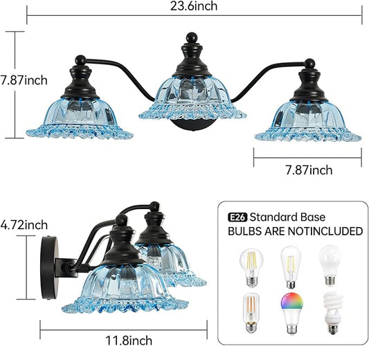 Blue and Black 3 Light Vanity Light Bathroom Vanity Light Fixture