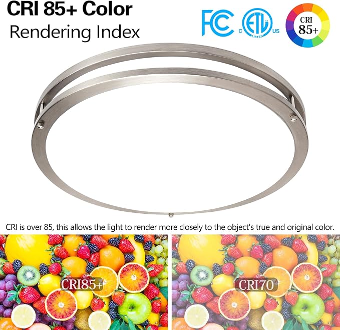 16inch LED Flush Mount Ceiling Light Fixture Dimmable Brushed Nickel, Easy Install Ceiling Lamp Fixture Without Flicker, Super Bright 48W 4800LM 5CCT Warm to White Light 3000K to 6000K 2-Pack