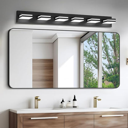IZORRO LED Modern Bathroom Lights Fixtures(6-Light,Dimmable,360°Rotate),Matte Black Acrylic Wall Lighting,Vanity Lights for Bathroom Over Mirror - 6000k 36In （No Assembly Required）