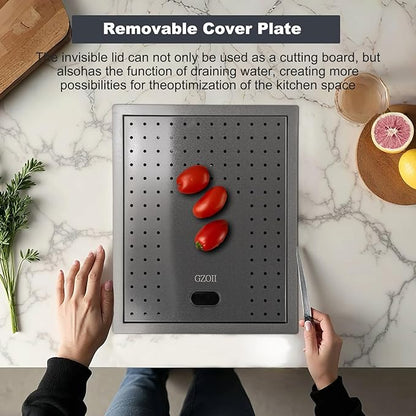 RV Sink, 17.32×14.17×7.87 Inch Black Bar Sink, Portable Small Single Bowl Multifunctional Kitchen Sink with Faucet and Stainless Steel Cover Plate