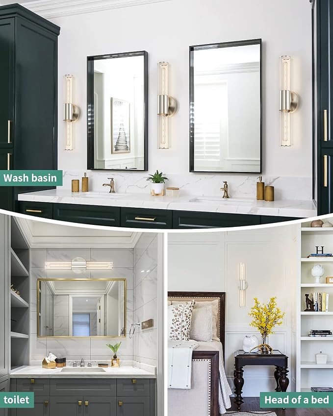 Bathroom Vanity Light Fixture, 2-Light Brushed Nickel Wall Sconce Lighting Fixture with Clear Glass, Indoor E26 Stocket Silver Wall Lamp for Mirror Living Room Hallway(Bulb Not Included)