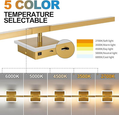Gold Bathroom Vanity Light Fixtures Over Mirror, Modern 5CCT Adjustable Led Vanity Lights Fixture with RGB Ambiance Lighting, 24 Inch Bar Bathroom Sconce Picture Lights for Wall
