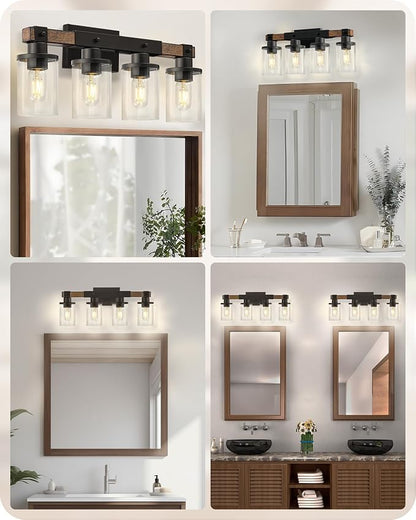 4-Light Bathroom Light Fixture, Farmhouse Vanity Lights for Bathroom with Glass Shade, Rustic Bathroom Light Fixtures, E26 Base F09BD05