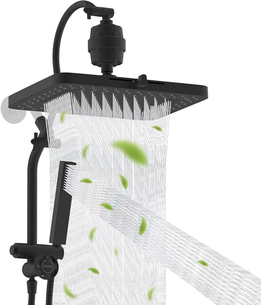 Hibbent 5-spray Filtered Rain Shower Head, 4-Spray Shower Wand, Matte Black | cUPC Certified High Pressure Rainfall Showerhead Combo, All Metal 4-way Diverter Extension Arm & Handheld Spray, 71'' Hose