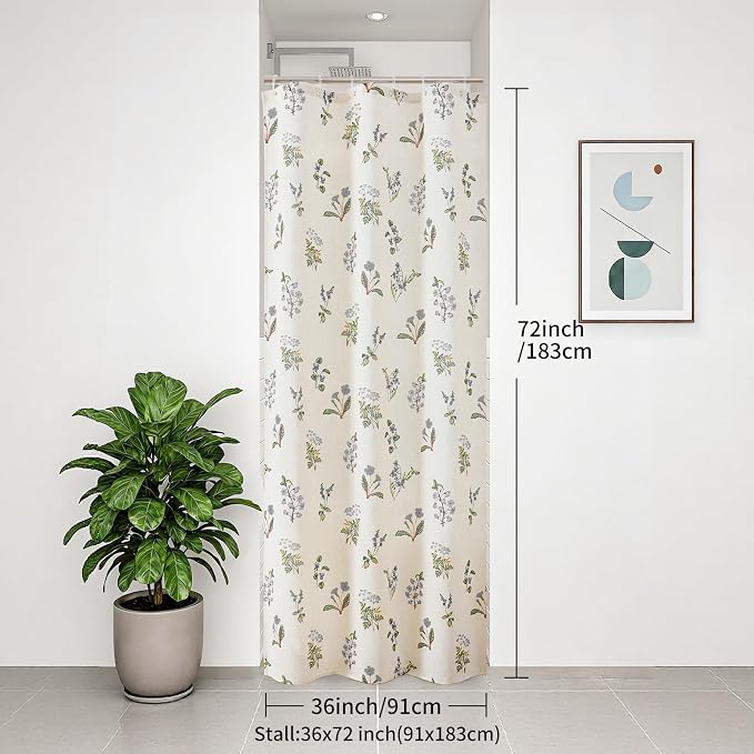 Colorful Star Farmhouse Floral Linen Shower Curtain, Vintage Boho Shower Curtain for Bathroom, French Country Pattern Waterproof Bathroom Curtains, 36" W x 72" L