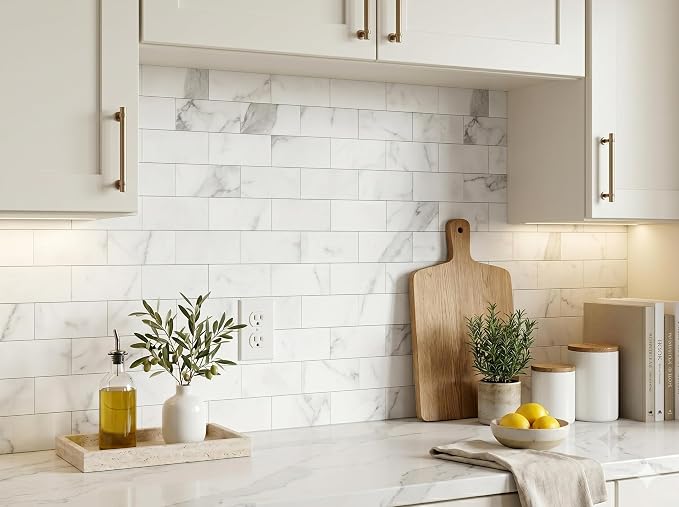 2026 New Upgrade Peel and Stick Backsplash Tile, Peel and Stick 11.34" X 11.57" Wall Tile for Kitchen, Bathroom, Fireplace, Laundry (Bright White, 20 Packs)