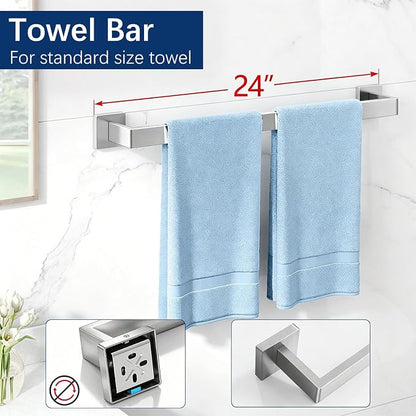 Gypie 24Inch Bathroom Accessory Set Wall Mounted, Brushed Nickel 5-Pieces | Stainless Steel Bathroom Hardware Set Towel Bar Set