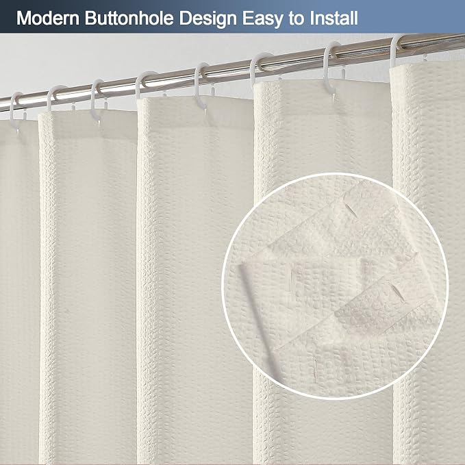 Cream Shower Curtain for Bathroom 84 Inches Eatra Long, Elegant 3D Embossed Textured Cloth Waffle Shower Curtain, Modern Luxury Hotel Style, Water Repellent, Machine Washable, 72X84, Cream