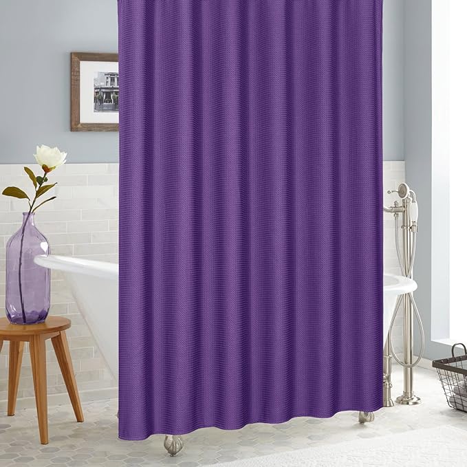 MitoVilla Extra Long Shower Curtain 72 x 84, Purple 84 inch XL Waffle Fabric Shower Curtains for Modern Luxury Bathroom Decor, Waffle Weave Textured Weighted Shower Curtain 84 inch