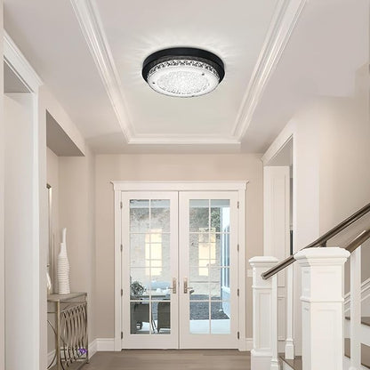 Black Flush Mount Ceiling Light Fixture 13" Hallway Light Fixtures Ceiling Crystal LED Bathroom Dimmable Bedroom Lights for Ceiling