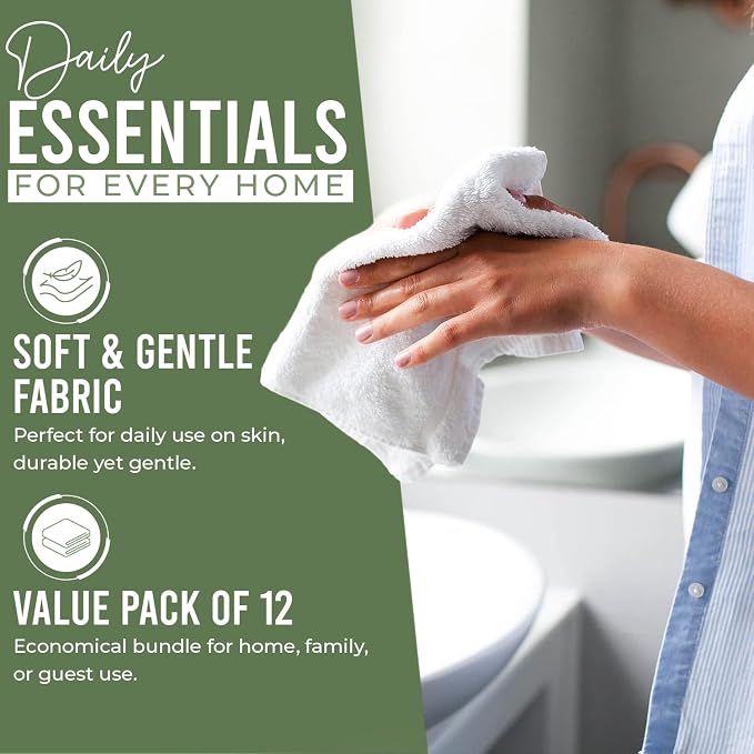 DAN RIVER 12 Pack Cotton Wash Cloths Set for Showering [12x12] Assortment 2 | Lighter Weight, Quick to Dry, Super Soft & Absorbent Face Towels, Hotel Quality, Perfect for Bathroom, Gym, Spa