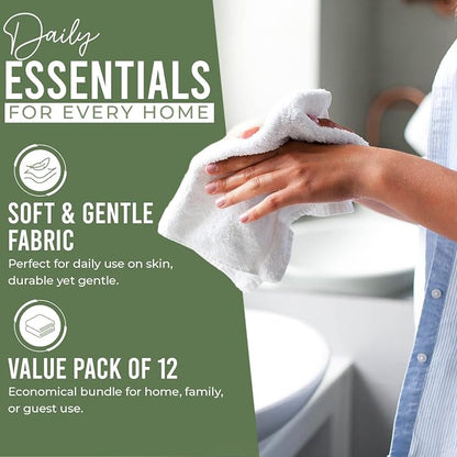 DAN RIVER 12 Pack Cotton Wash Cloths Set for Showering [12x12] Assortment 2 | Lighter Weight, Quick to Dry, Super Soft & Absorbent Face Towels, Hotel Quality, Perfect for Bathroom, Gym, Spa