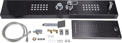 Delavin Multi Fuction Shower Panel, Shower Tower, Rainfall Waterfall Stainless Steel Shower Panel Tower System, Full Body Shower System with Body Jets, Tub Spout, Handheld Shower, Brushed Black | Stainless Steel, Rainfall Waterfall, Body Jets, Tub Spou...