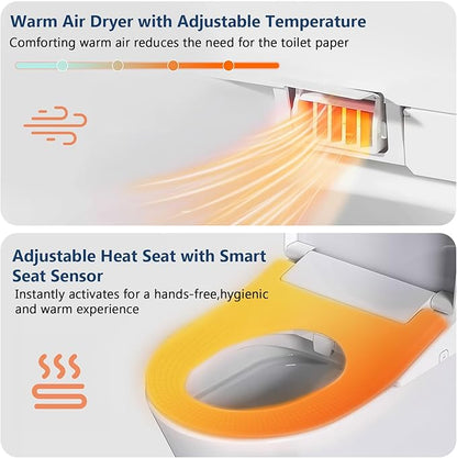 Electric Bidet Toilet Seat with Heated Seat, Endless Warm Water, Smart Bidet Toilet Seat Elongated, Separable Sittable Lid, Self-Clean Adjustable Nozzle | Wireless Remote | Quiet Operation