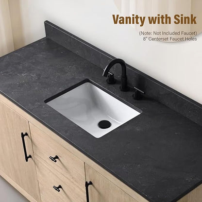 60 Inch Bathroom Vanity with Single Sink & Black Ceramic Top, MDF Material Vanity Cabinet with Basin Combo, Soft-Closing Doors, Removable Shelf, Backsplash