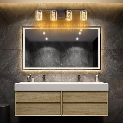 SineRise 4-Light Bronze Vanity Light with 3 Color Modes (3000K/4000K/6000K), Eye Protection LED Bathroom Light Fixture, Dimmable Modern Wall Light Over Mirror with Clear Glass Shade