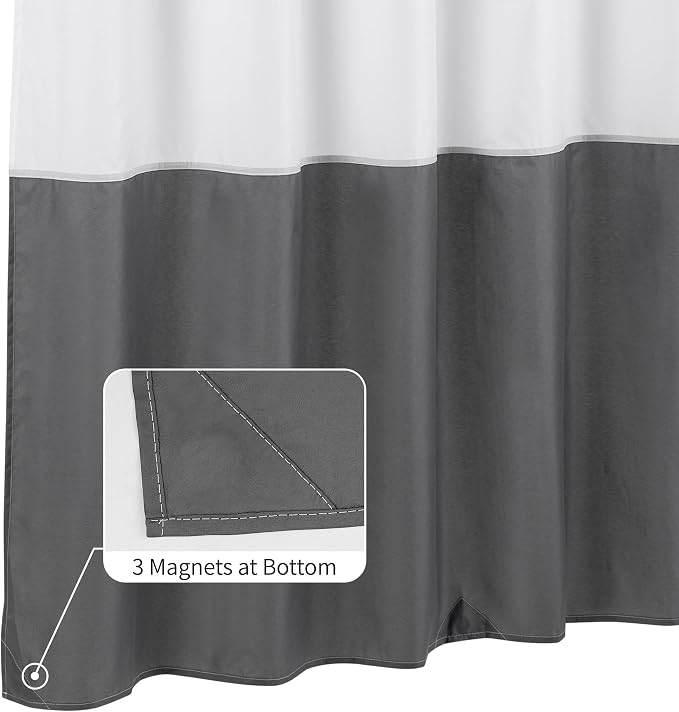 ALYVIA SPRING Waterproof Fabric Shower Curtain Liner White/Dark Gray, 72x72 | 3 Magnets, Soft Cloth & Hotel Quality, Machine Washable, Light-Weight, Standard Size