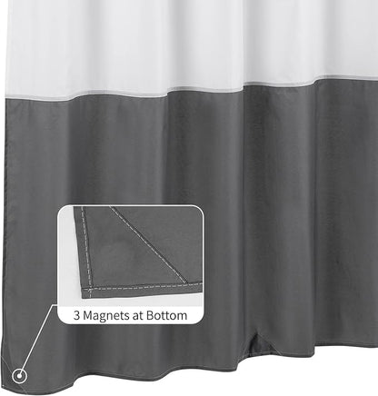 ALYVIA SPRING Waterproof Fabric Shower Curtain Liner White/Dark Gray, 72x72 | 3 Magnets, Soft Cloth & Hotel Quality, Machine Washable, Light-Weight, Standard Size