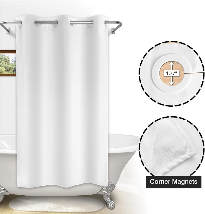 River Dream No Hook Stall Fabric Shower Curtain 48" Wide - Soft Microfiber Shower Stall Curtain Hotel Grade, Waterproof & Machine Washable, White, 48x74 | Waterproof Fabric Shower Curtain Set, Bottom Magnets, Soft & Machine Washable, 48W x 74H