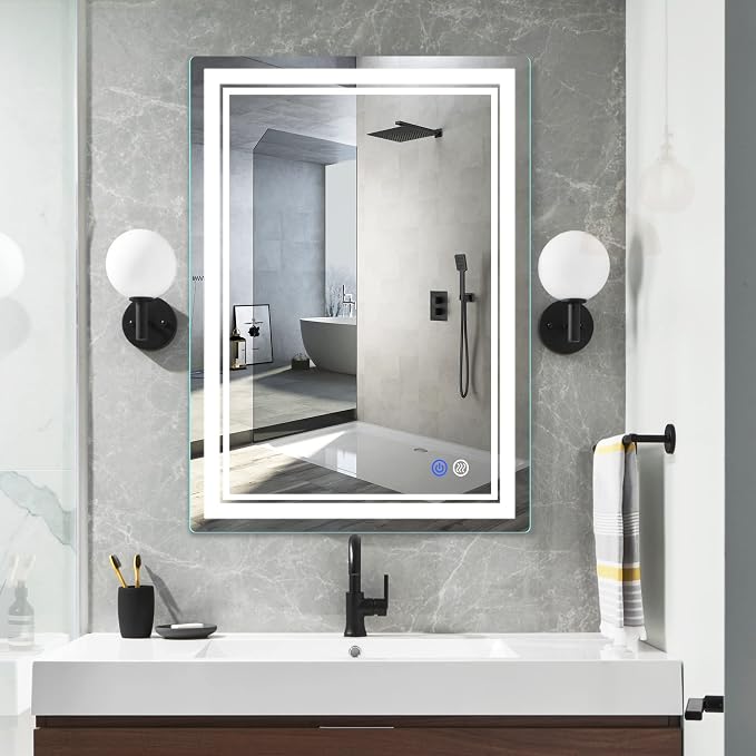 28"x 20" LED Bathroom Mirror Vanity Mirror | Anti-Fog+Dimmable+Color Temperature Adjustable+Switch-held Memory Led Wall Mirror for Bathroom, Vanity (Vertical/Horizontal)