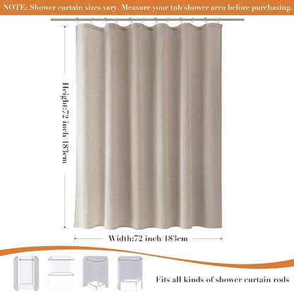 Linen Shower Curtain for Bathroom 72x72 1 Panel Taupe Burlywood | Weighted Fabric Shower Curtains with Hooks, Water Repellent, Neutral Rustic Boho Farmhouse, Simple Luxury Bath Curtain Decor