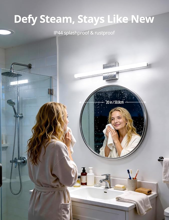 Combuh Vanity Light Fixtures for Mirror, Modern Bathroom Wall Sconce Chrome | 24 Inch Long, Soft Shadow Free, Linear Lamp Bar, Power Room, Luces para Baño, Splash-Resistant, 5 Color Adjustable, 2 Pack