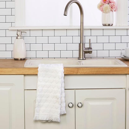 SKL Home Heart Jacquard Hand Towel Set-2pc, 100% Turkish Cotton, White | Soft & textured with fringed hem. For use in the bathroom, kitchen or bar. Great for Valentine's Day & year-round décor.