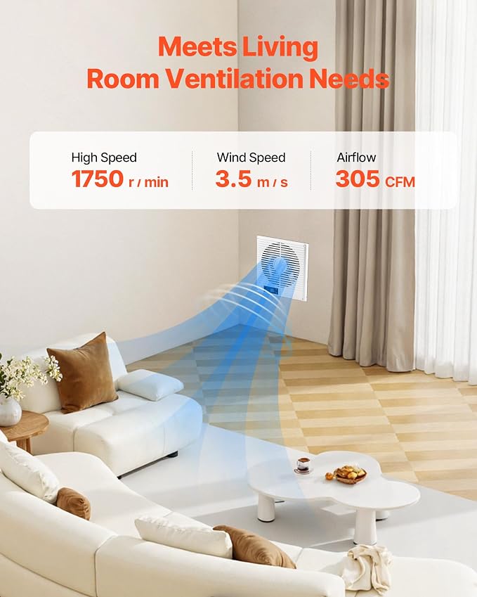 VEVOR Room to Room Fan, Two-Way Airflow Through-the-Wall Fan 8" with Remote, Temperature Control, 305 CFM 10-Speed Ventilation Quiet Vent for Bathroom, Laundry Room and Indoor