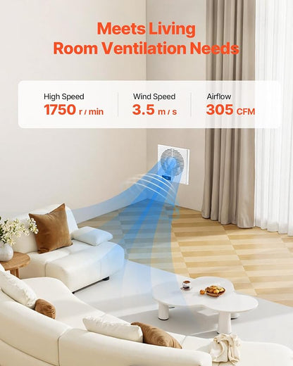 VEVOR Room to Room Fan, Two-Way Airflow Through-the-Wall Fan 8" with Remote, Temperature Control, 305 CFM 10-Speed Ventilation Quiet Vent for Bathroom, Laundry Room and Indoor