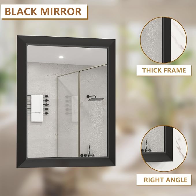 SMIROR 44x36 Matte Black Bathroom Vanity Mirror for Over Sink | Metal Wide Frame, Rectangle, Right- Angle Corner, Anti-Rust, Horizontally or Vertically Wall- Mounted for Home Remodel